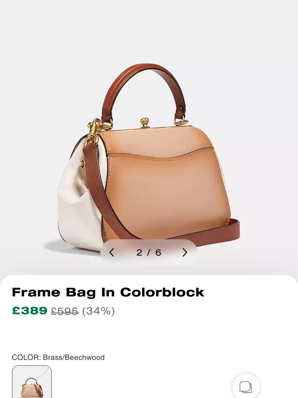 Coach Frame Colorblock Leather Crossbody Bag - Peach & White - Picture 4 of 12